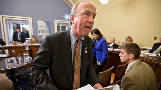 Rep. Rodney Frelinghuysen, R-N.J., leaves the House Rules Committee after making his case to the House Rules Committee for an aid package to assist victims of Superstorm Sandy, Monday, Jan. 14, 2013, at the Capitol in Washington. The House is expected to vote on the bill Tuesday.  (AP Photo/J. Scott Applewhite)