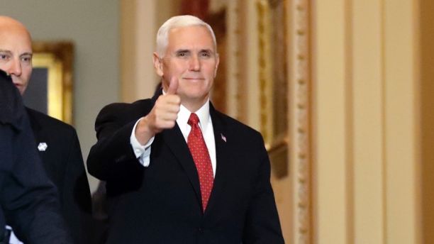 Vice President Mike Pence gives thumbs up after attending the republican caucus luncheon on Capitol Hill, Tuesday, Dec. 19, 2017 in Washington. (AP Photo/Alex Brandon)