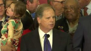 Democratic Doug Jones thanks family, staff and supporters after winning Alabama Senate race.