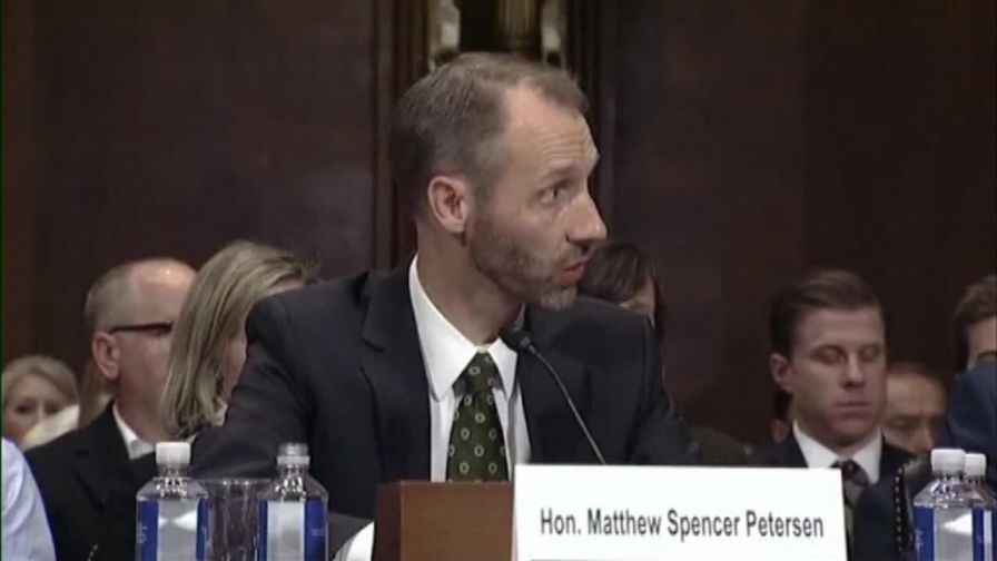 Raw video: Matthew Petersen, a member of the Federal Election Commission who has been nominated for a judgeship on the U.S. District Court for the District of Columbia, struggles to answer Sen. Kennedy during a Senate Judiciary Committee hearing.