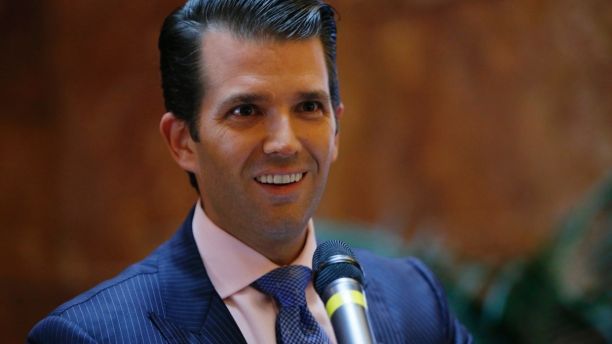 FILE - In this June 5, 2017, file photo, Donald Trump Jr., executive vice president of The Trump Organization, announces that the family's company is launching a new hotel chain inspired by his and brother Eric's Trump's travels with their father's campaign at Trump Tower in New York. Trump Jr. shared a video on July 8, 2017, of an edited clip of the 1986 military thriller â€œTop Gunâ€ in which President Donald Trumpâ€™s face is superimposed over Tom Cruiseâ€™s character as he shoots down a Russian jet with a CNN logo on it. (AP Photo/Kathy Willens, File)