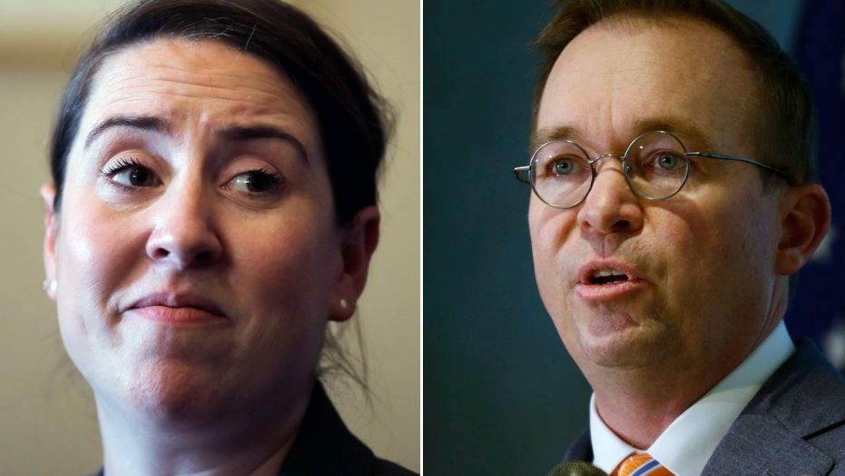 Consumer Financial Protection Bureau Deputy Director Leandra English, left, is attempting to unseat Mick Mulvaney, the agency's acting director