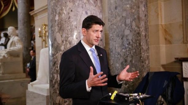 House Speaker Paul Ryan of Wis. speaks in support for the Republican health care bill during a TV interview in Statuary Hall on Capitol Hill in Washington, Wednesday, March 22, 2017. Ryan and President Donald Trump are trying to persuade reluctant GOP conservatives to vote for the bill. (AP Photo/J. Scott Applewhite)