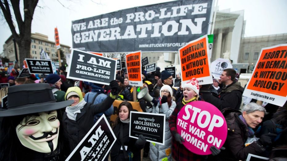Pro-abortion rights activists facing off against anti-abortion demonstrators in front of the Supreme Court in 2013.