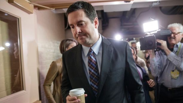 House Intelligence Committee Chairman Rep. Devin Nunes, R-Calif. is pursued by reporters as he arrives for a weekly meeting of the Republican Conference with House Speaker Paul Ryan and the GOP leadership, Tuesday, March 28, 2017, on Capitol Hill in Washington. Nunes is facing growing calls to step away from the panel's Russia investigation as revelations about a secret source meeting on White House grounds raised questions about his and the panel's independence. (AP Photo/J. Scott Applewhite)